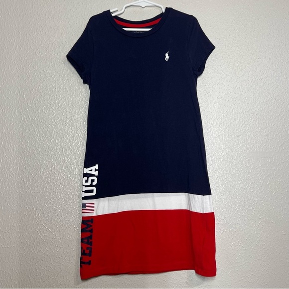 Polo Ralph Lauren Girls Team USA T Shirt Dress Size Small 7 Crewneck Pony Logo - Picture 10 of 11